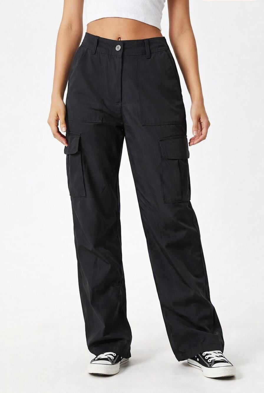 Joie High Rise Straight Leg Cargo Utility Pants Black 2